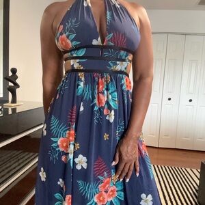 Express Floral Maxi Dress - Navy and Orange